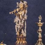 Antique Brass Handcrafted Krishna Statue 30" | Intricate Three-Tone Copper, Silver & Golden Finish | 18 kg Timeless Elegance | Spiritual Presence for Any Setting